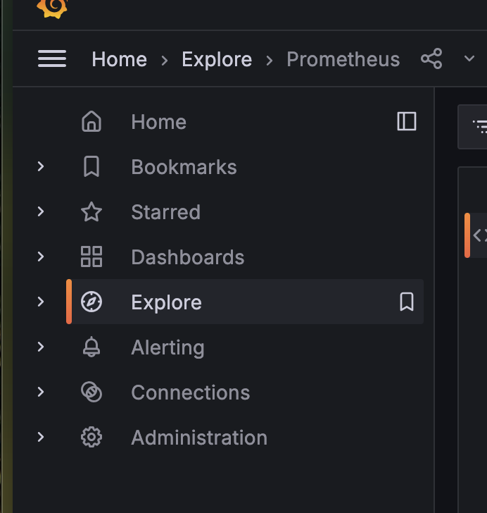 The Explore tab in the Grafana Web UI